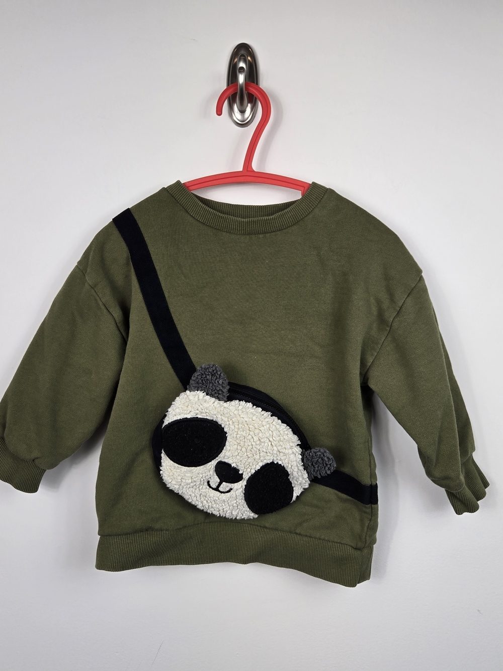 Next Kids Panda Crossbody Sweatshirt Olive Green 1.5-2Y Cozy Pull Over